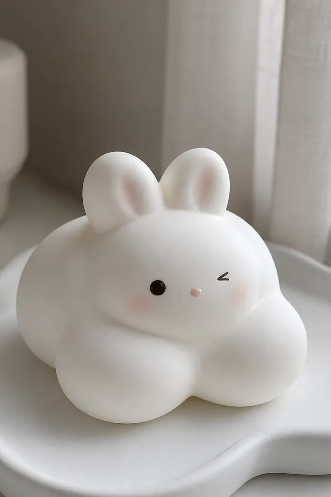 White bunny cloud paper squishy with tiny ears and a small face.