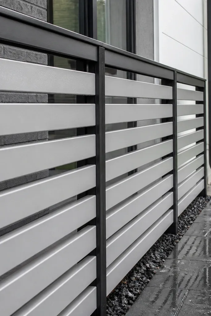 Light aluminum vertical slats with a thin black top cap