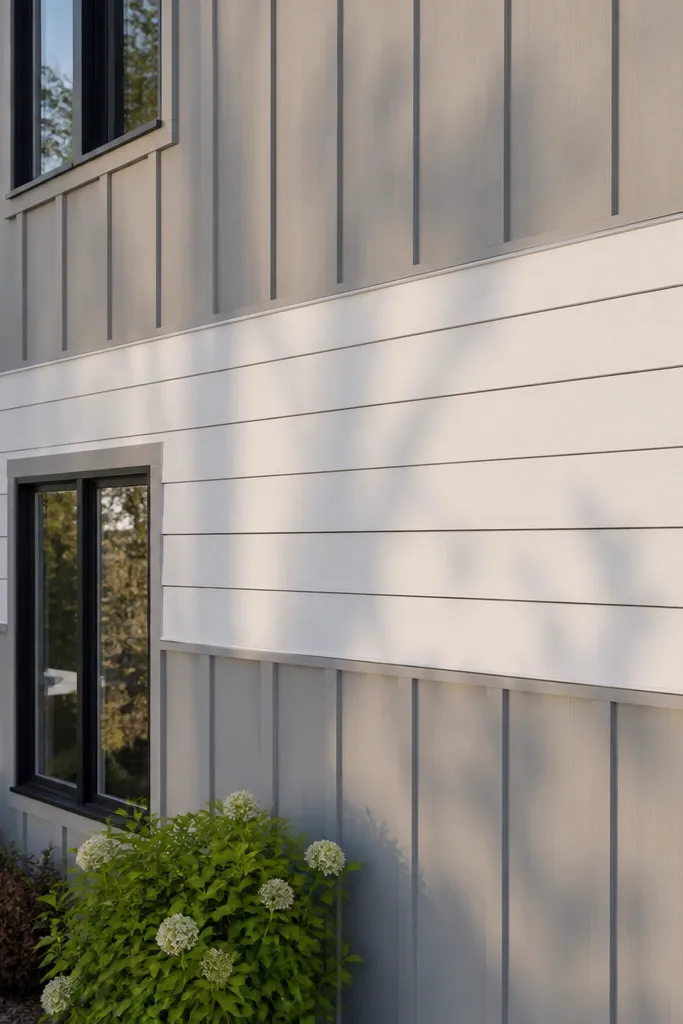 Horizontal board band wrapping a front elevation with consistent lines
