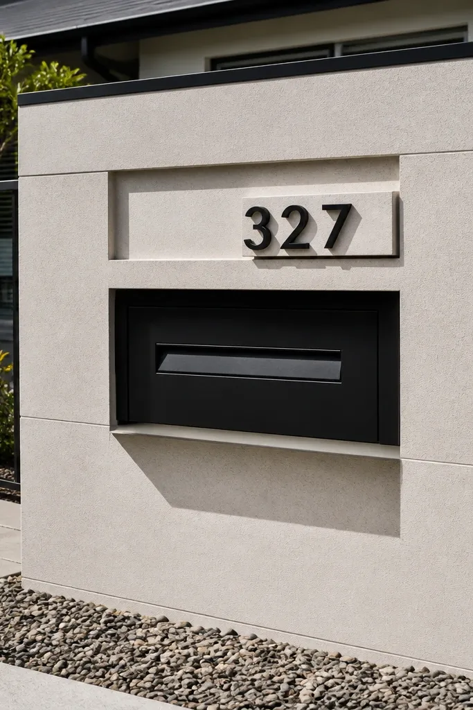 Panel recess mailbox wall with a ledge for house numbers in matte black