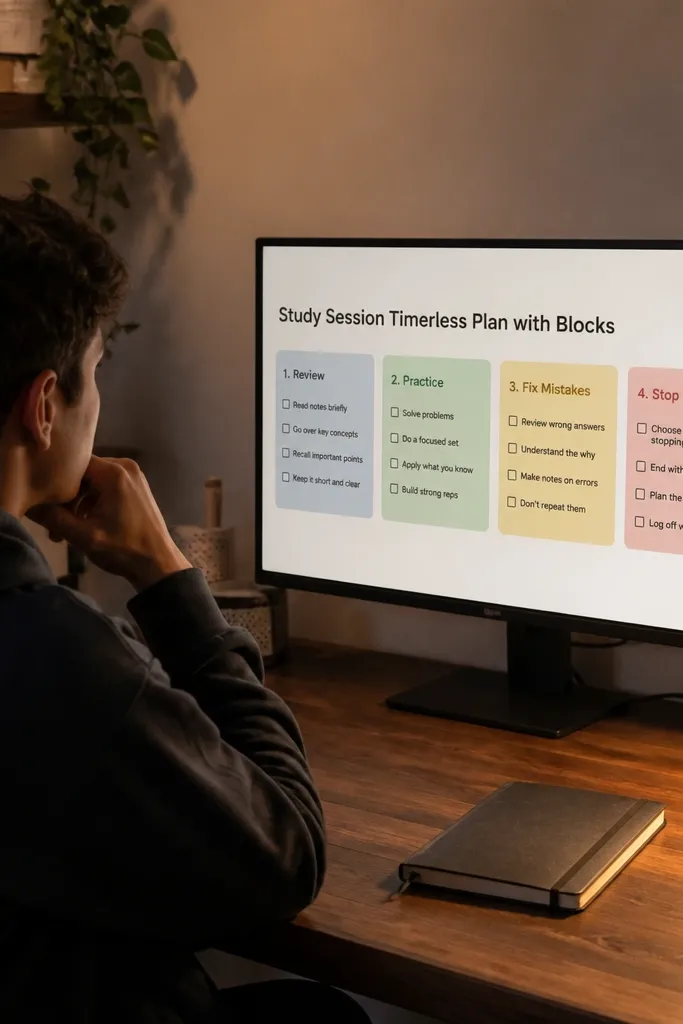 Study session plan with four blocks and checkboxes