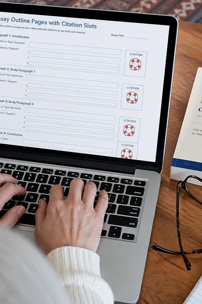 Essay outline with paragraph bullets and citation placeholders