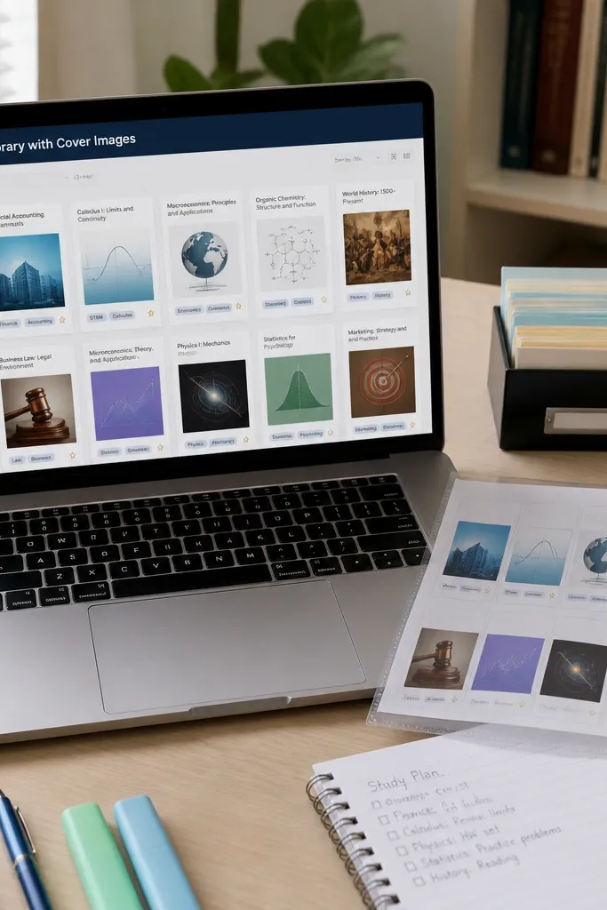 Resource library list with cover thumbnails and tags