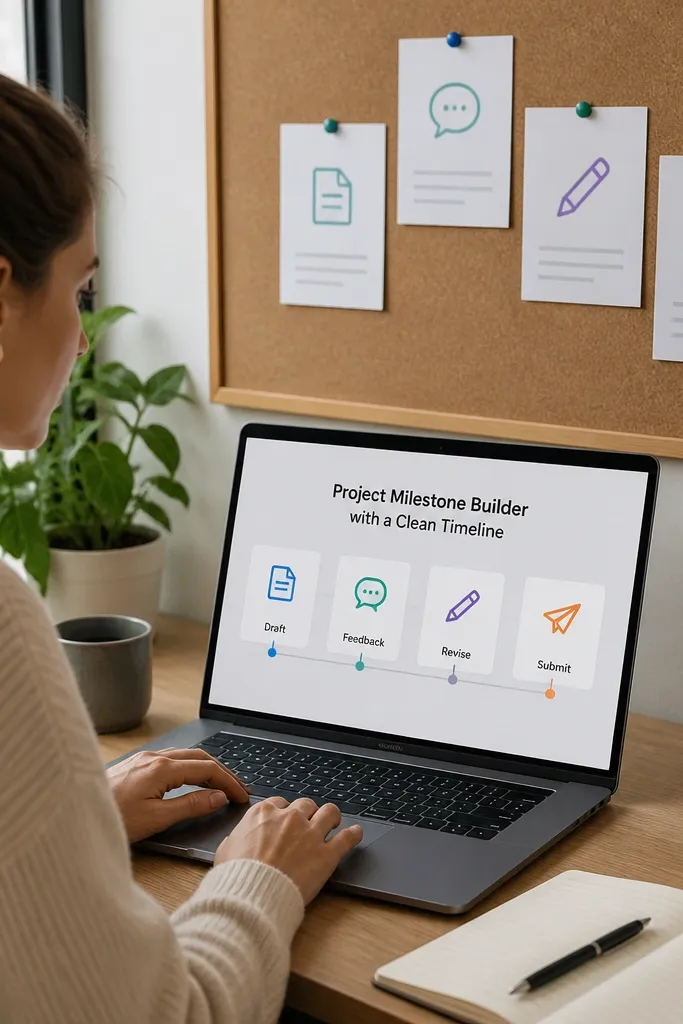 Project timeline with milestone cards and due dates