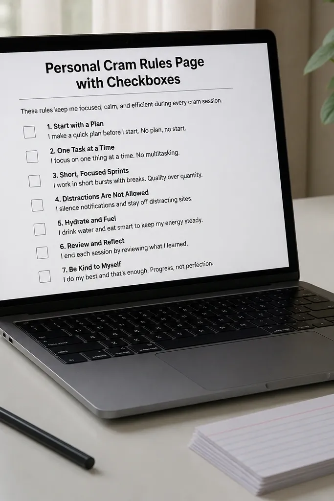 Cram rules checklist with a short rules section