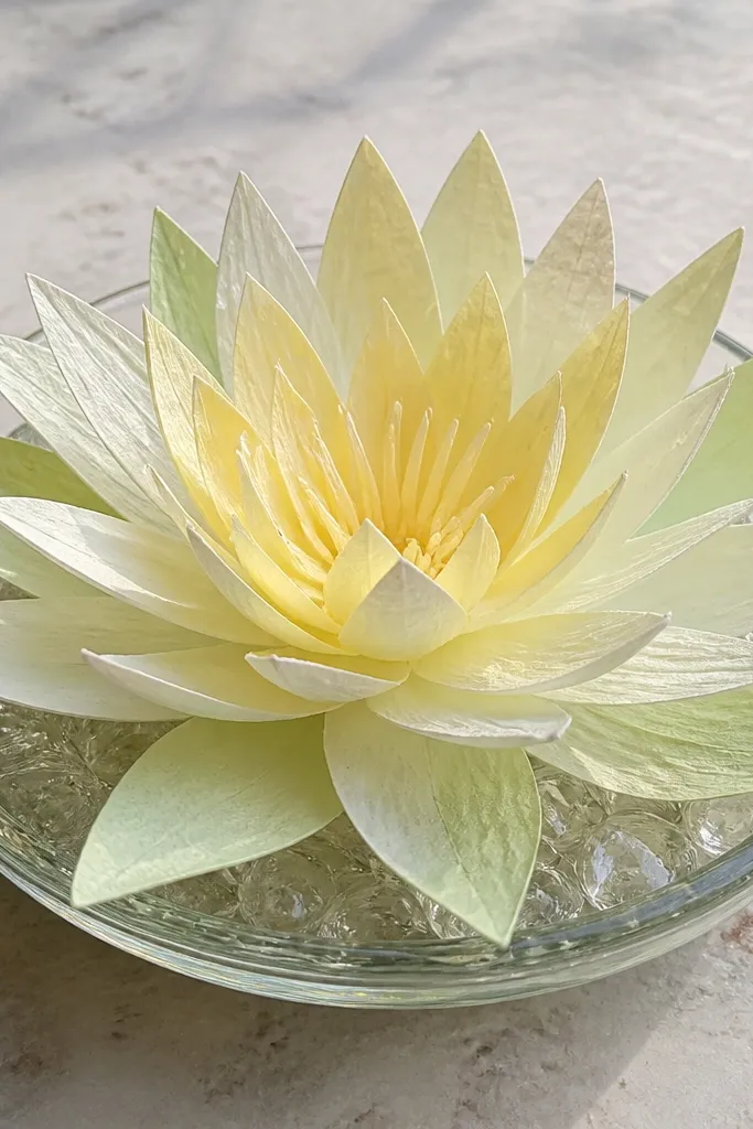 Folded paper water lily with layered petals and a small center