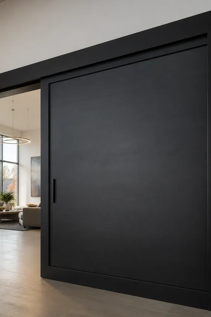 Large sliding door with a clean track cover and a thick-looking frame border