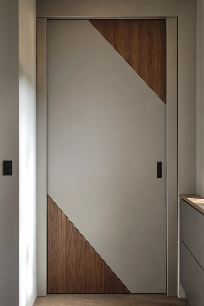 Sliding door with diagonal corner blocks in contrasting color