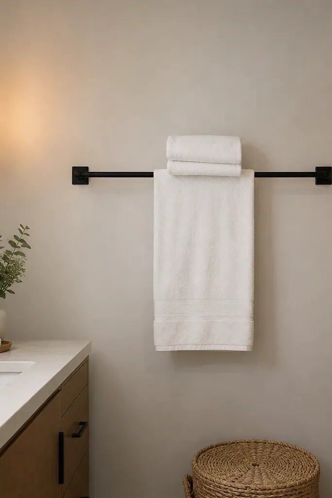 Longer towel bar spanning more wall space neatly