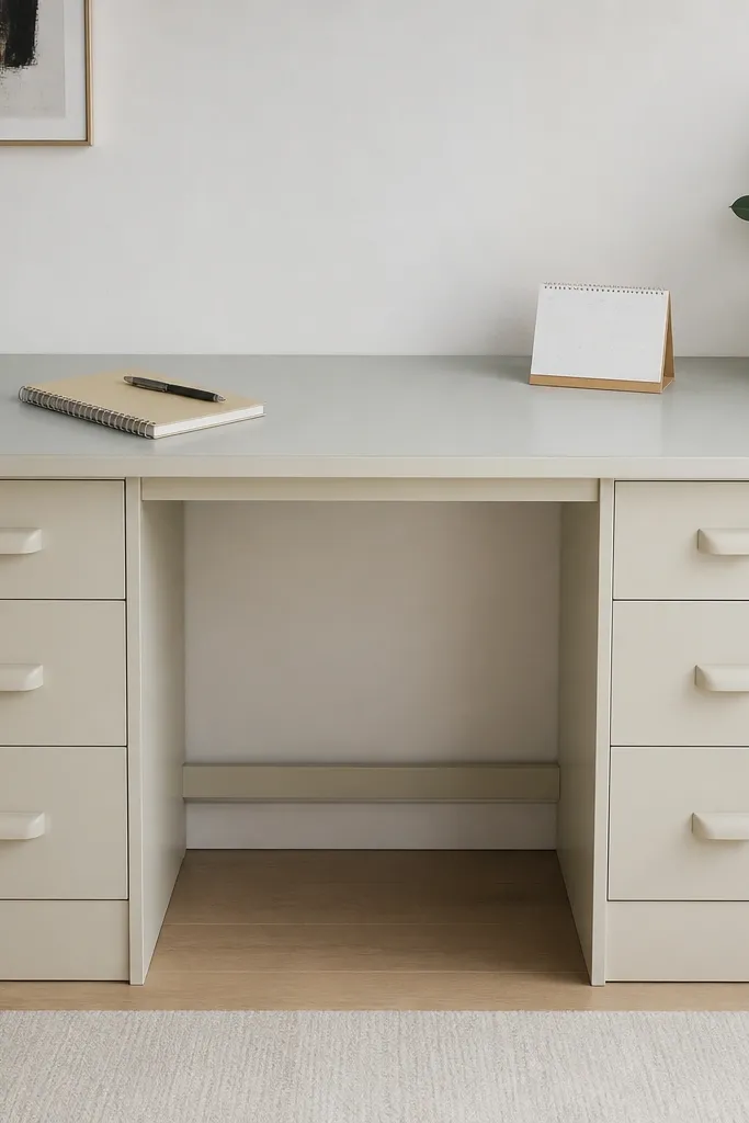 Drawer unit desk with painted top and matching drawer pulls
