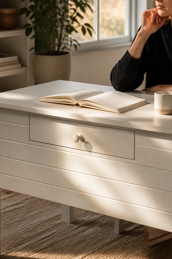 Desk with shiplap front panel and painted tabletop