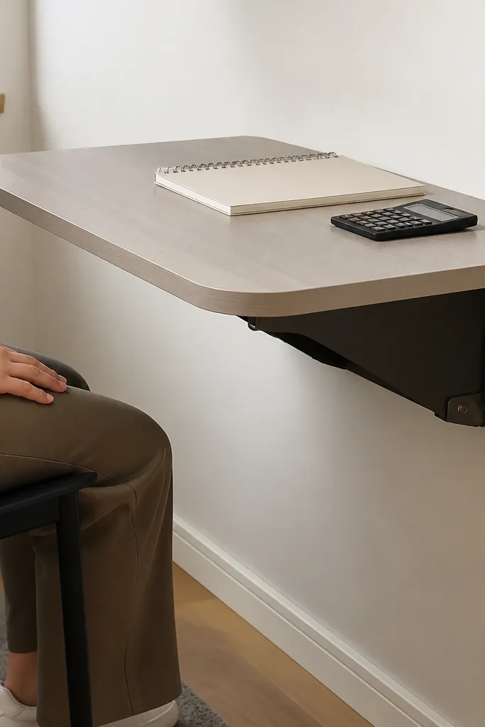 Small rounded-corner desk with fold-down side supports