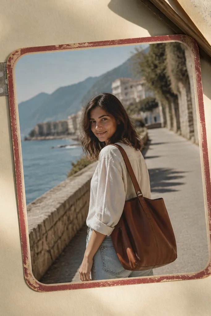 Sepia postcard frame with rounded corners and a faint border
