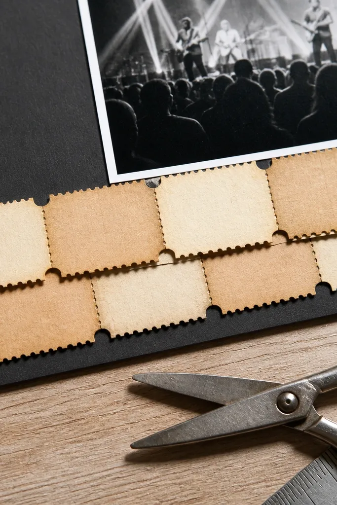 A set of ticket stub strips with perforated edges in sepia tones