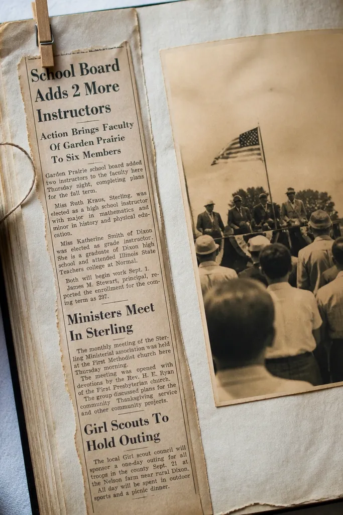 Yellowed newspaper strip with black headline blocks and columns