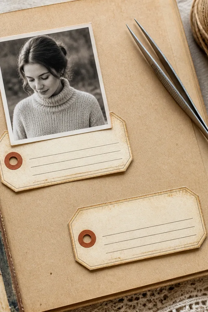 Aged label tags with blank lines for writing and scalloped edges