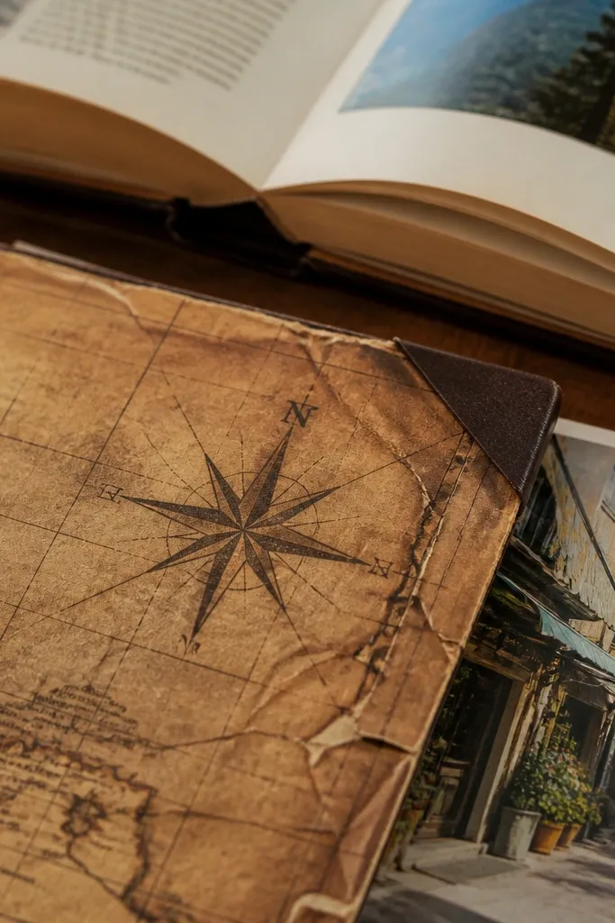 Vintage map corner with faint grid lines and a compass rose