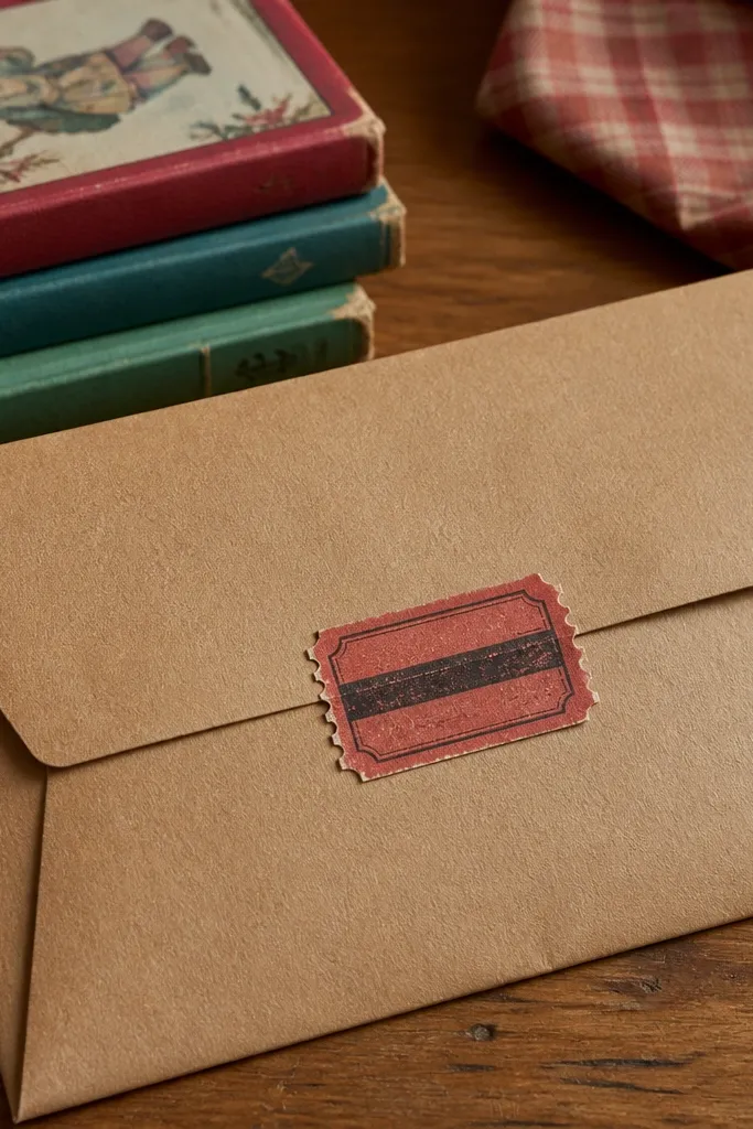 Ticket stub sticker with a perforation line and muted red ink