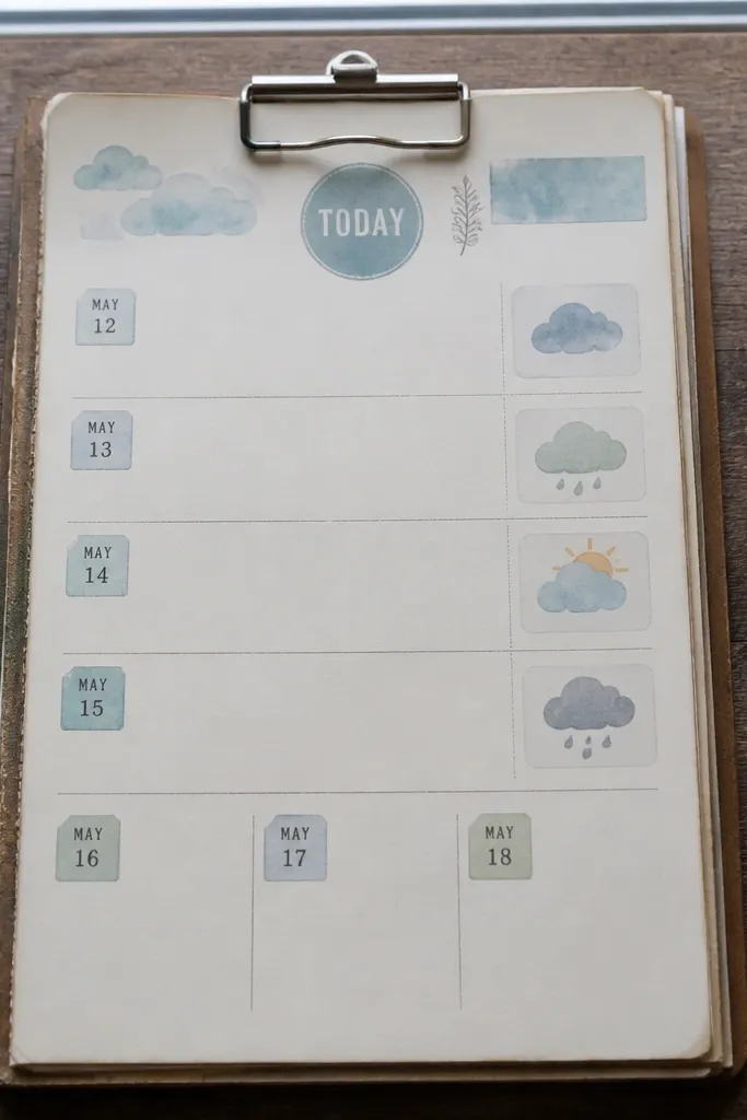 Muted weather sticker with a faded cloud icon and small sun rays