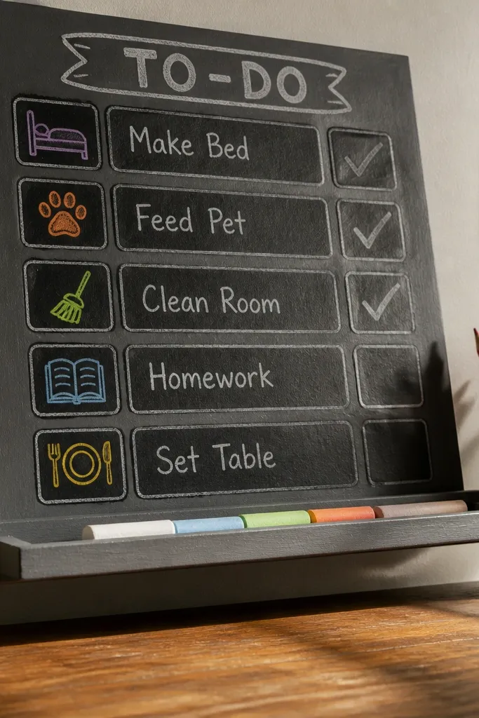 Small chalkboard sticker with a faded chalk drawing and a border