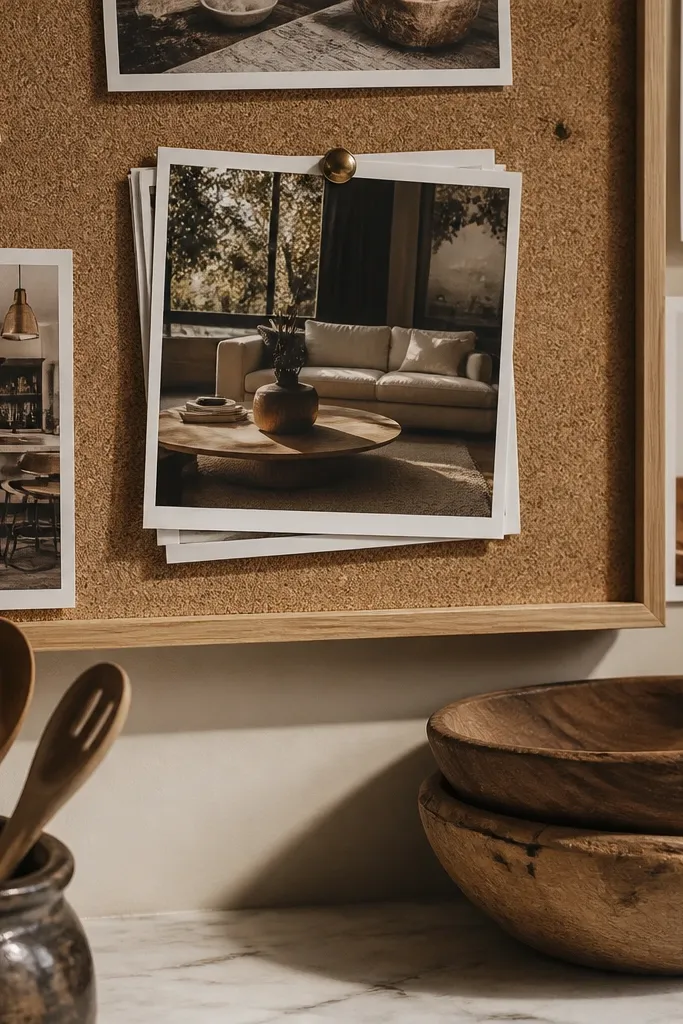 Polaroid-style stack with small white borders and handwritten captions