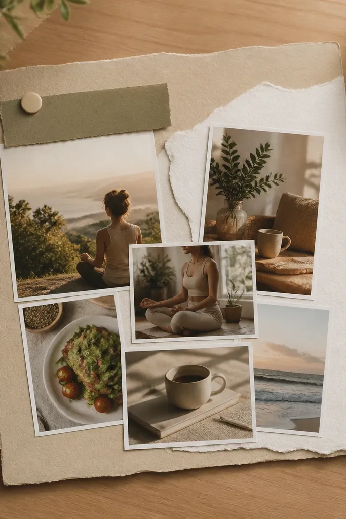 Torn paper layers with layered photos and a small handwritten title