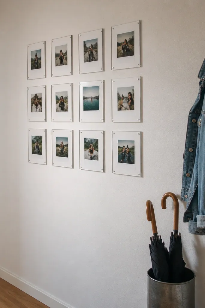 Polaroid-style framed photos with white borders arranged in a casual grid
