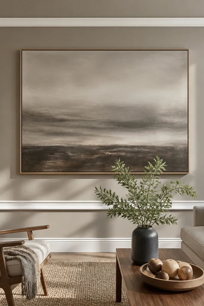 Large outer rectangle border moulding on a living room wall