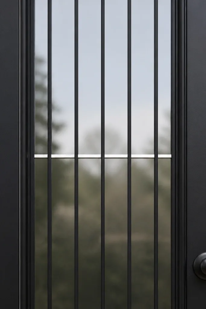 Black grill with vertical bars and one thin horizontal line across the center