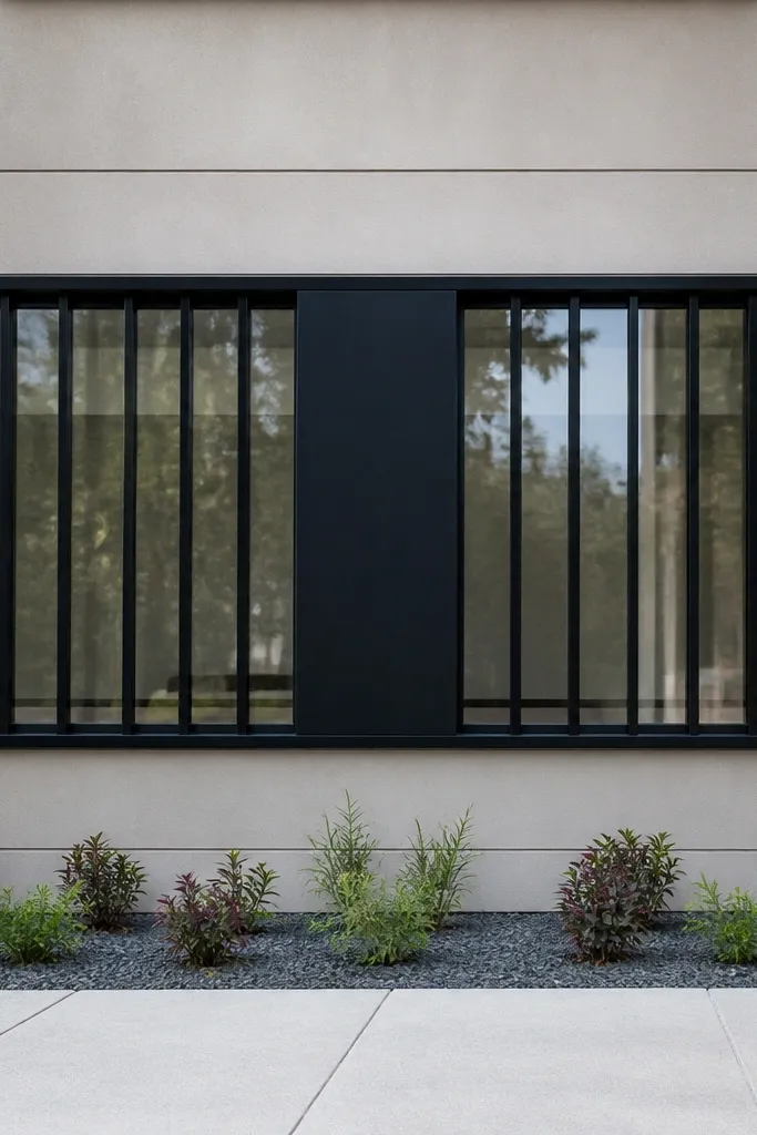 Black window grill with a thick center strip and open lanes on both sides
