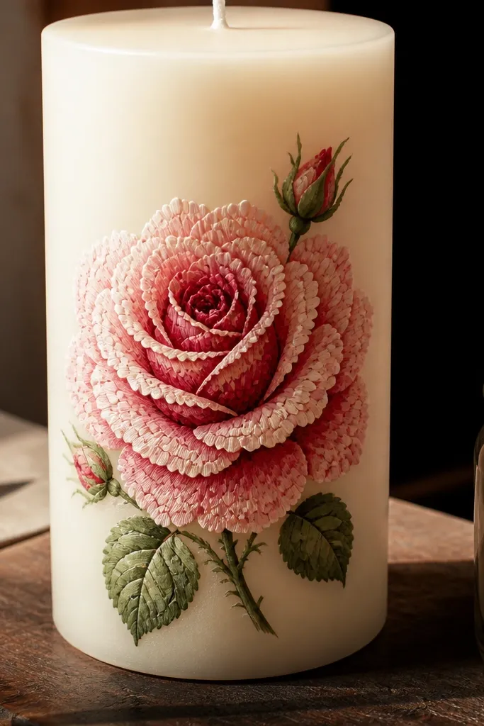 Tiny rose flower with micro petal strokes in red and blush pink