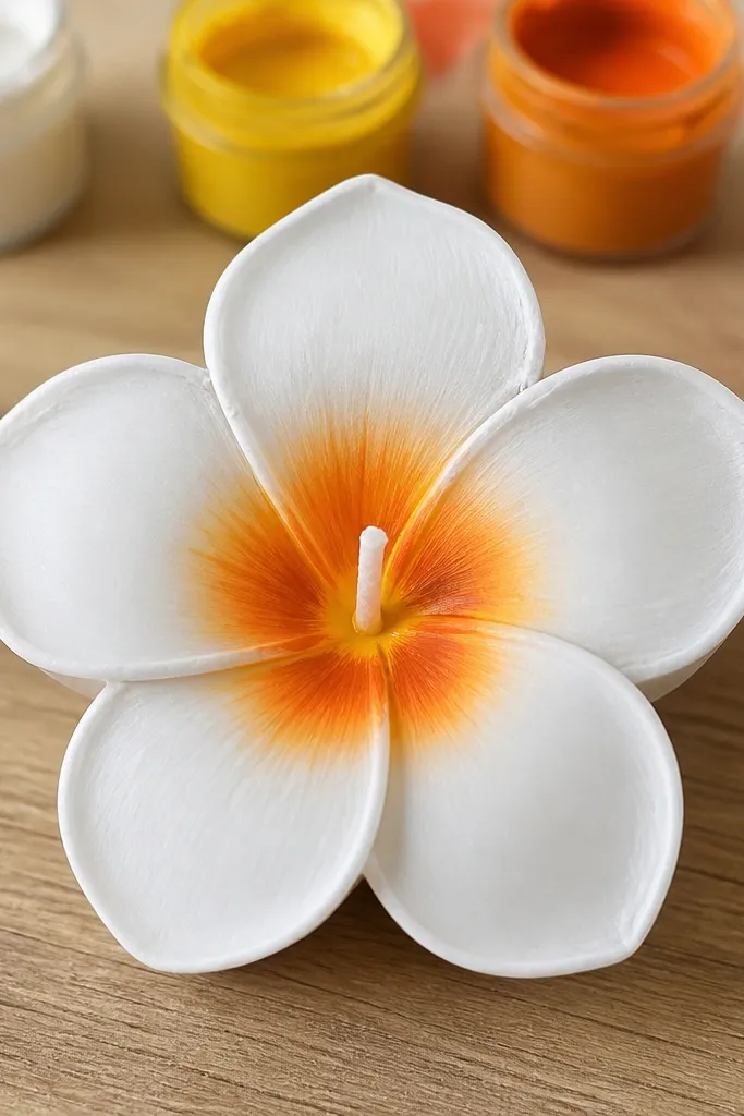 Five-petal flower with white petals and a gradient yellow-orange center
