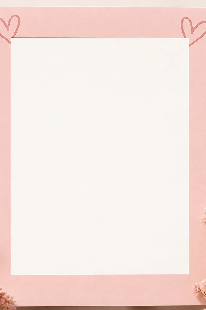 A blush pink frame template with a clean inner rectangle and small hand-lettered heart doodles tucked into the top corners.