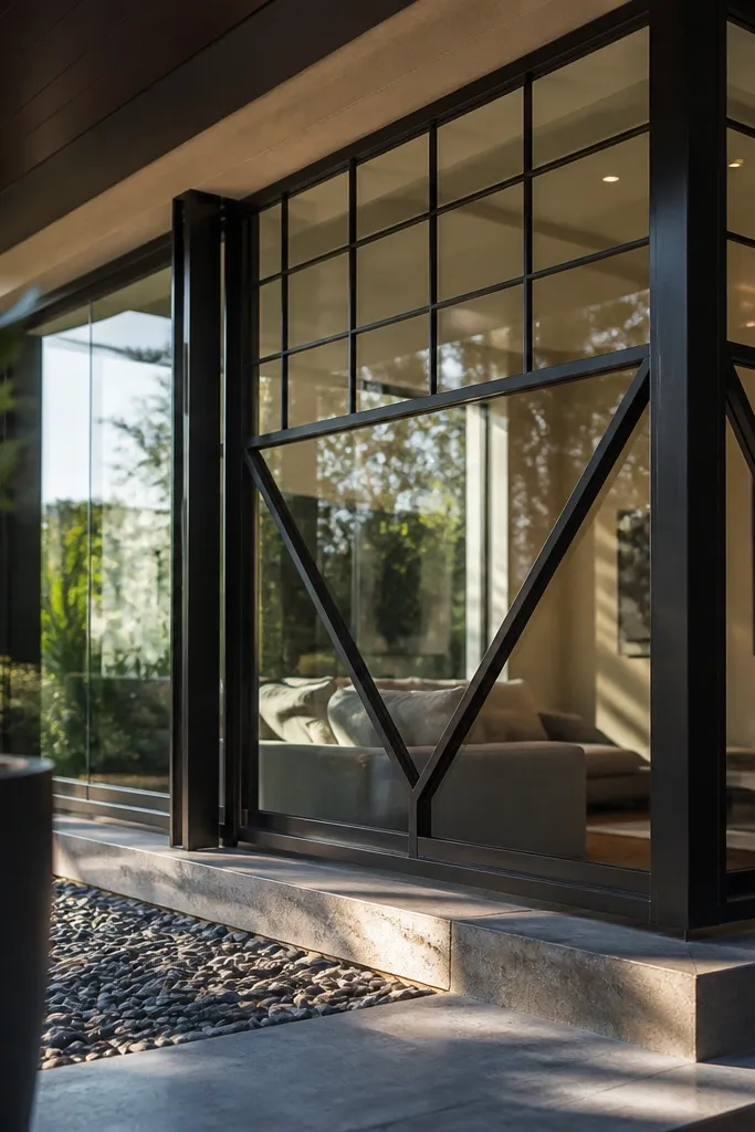 Black grill with a grid on one side and diagonals in the corners