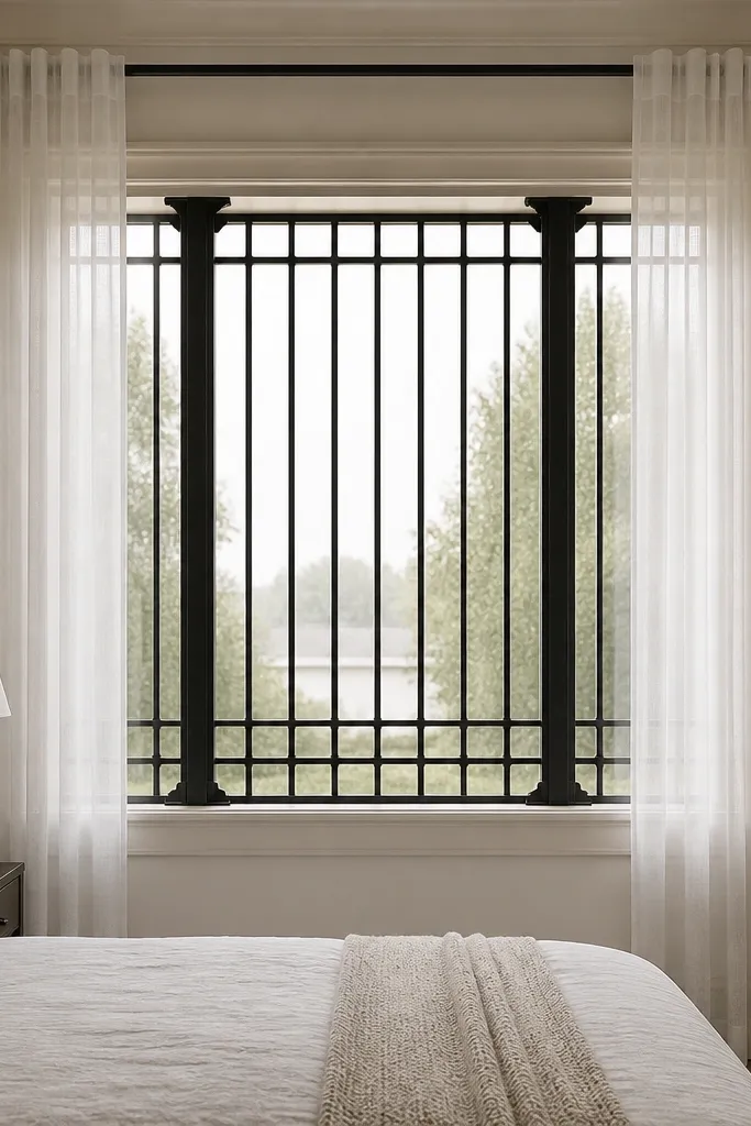 Black grill with two column-like vertical frames and slim slats between