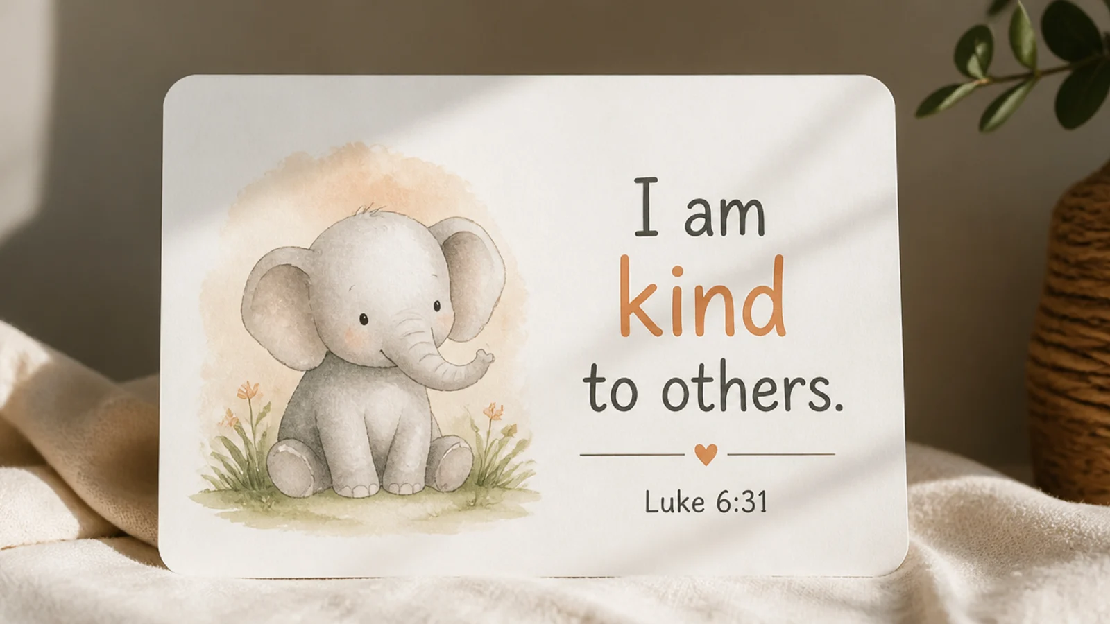 A bright board card holding one short, kid-friendly memory verse with a simple illustration.