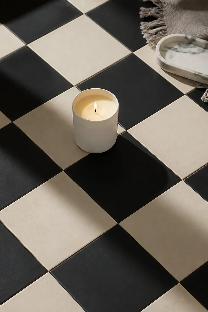 Two-tone candle with a neat check grid pattern