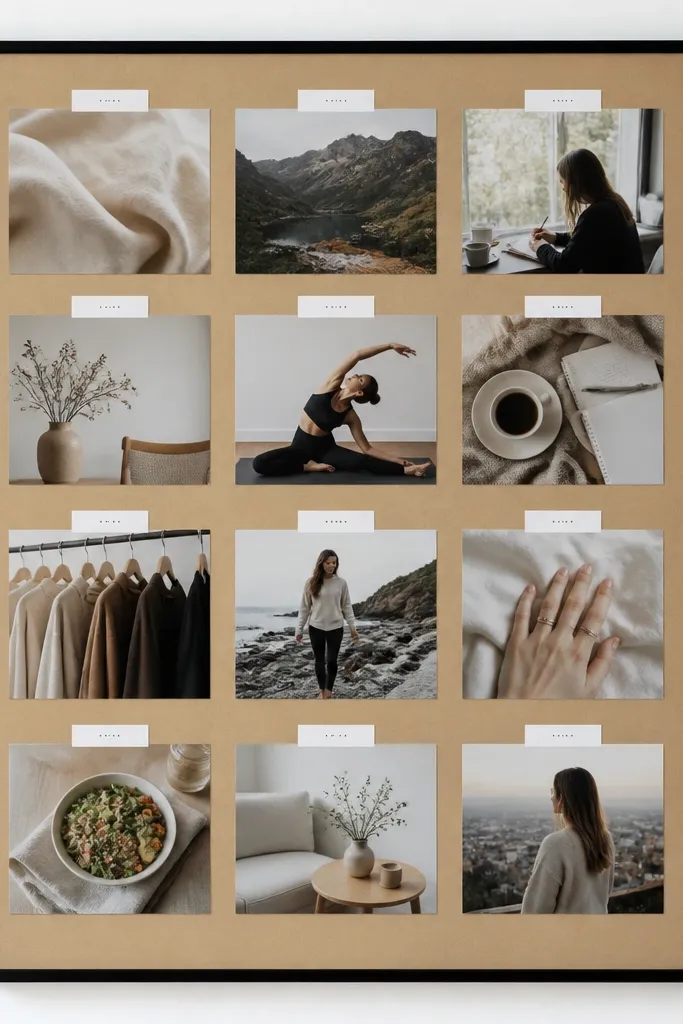 A neat grid of cropped images with tiny headings above each image
