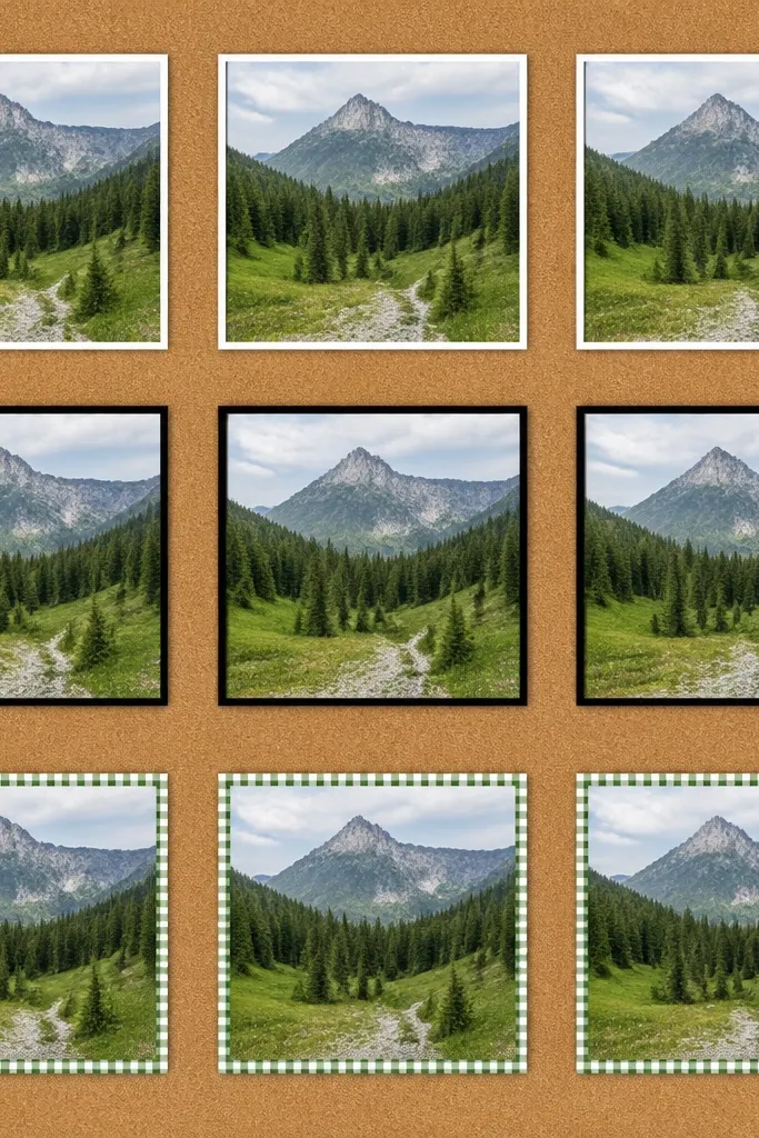 A grid where each cell has a different color border and the same style inside