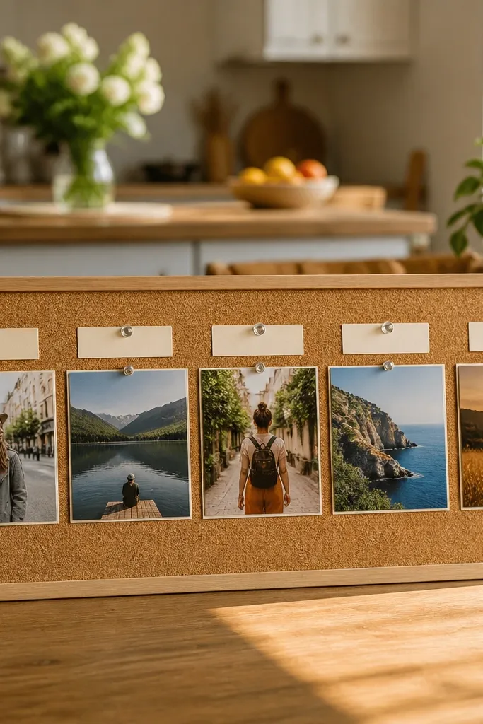 A horizontal row with small caption tabs above each image