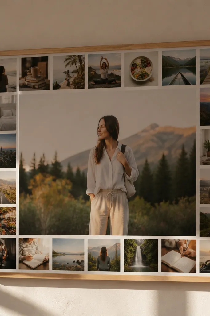 A thin border made from photos around the edges with a clean center area