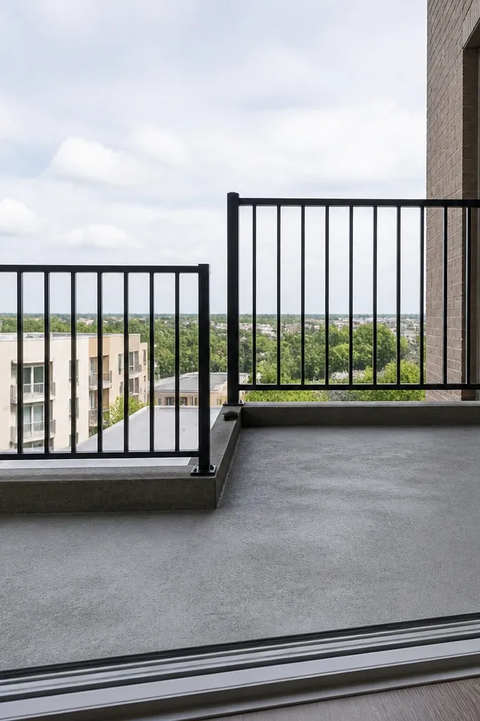 Railing that looks short compared to the balcony floor