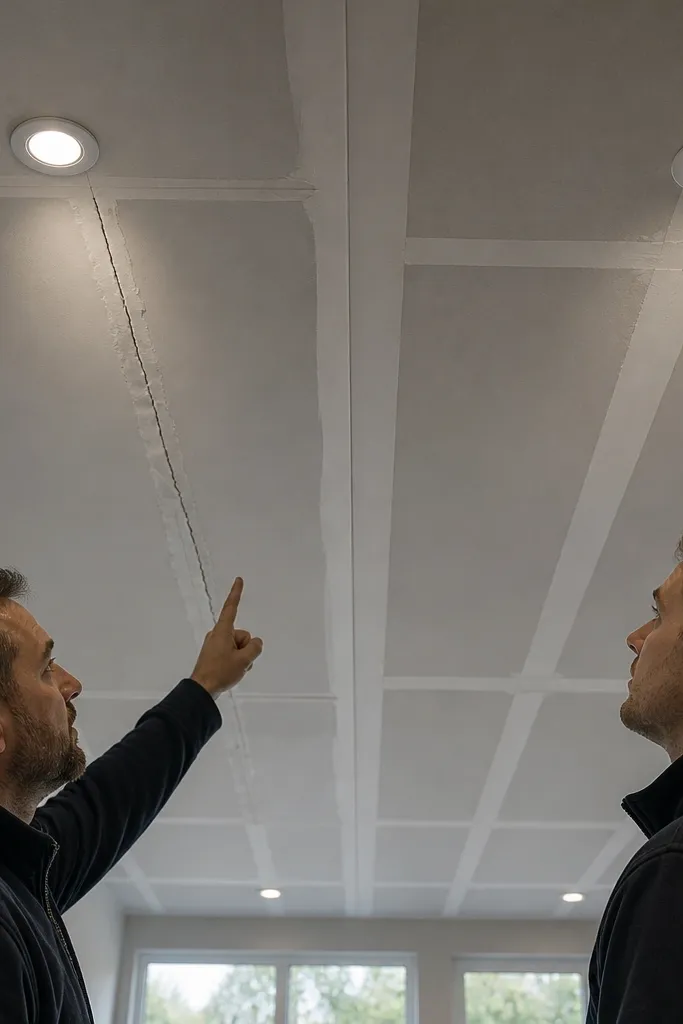 False ceiling panel with a noticeable dip in the middle