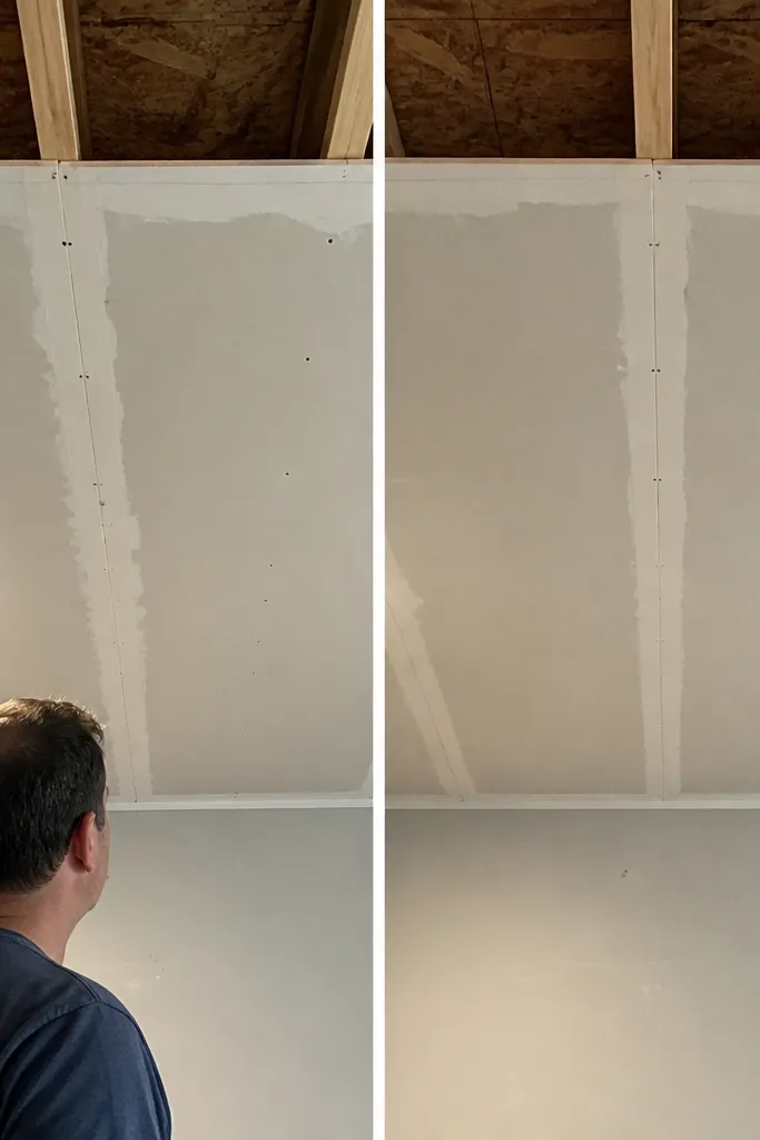 False ceiling with seam lines that don't align cleanly