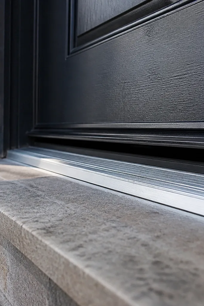 Door bottom seal with a neat sweep and consistent gap on the entry threshold