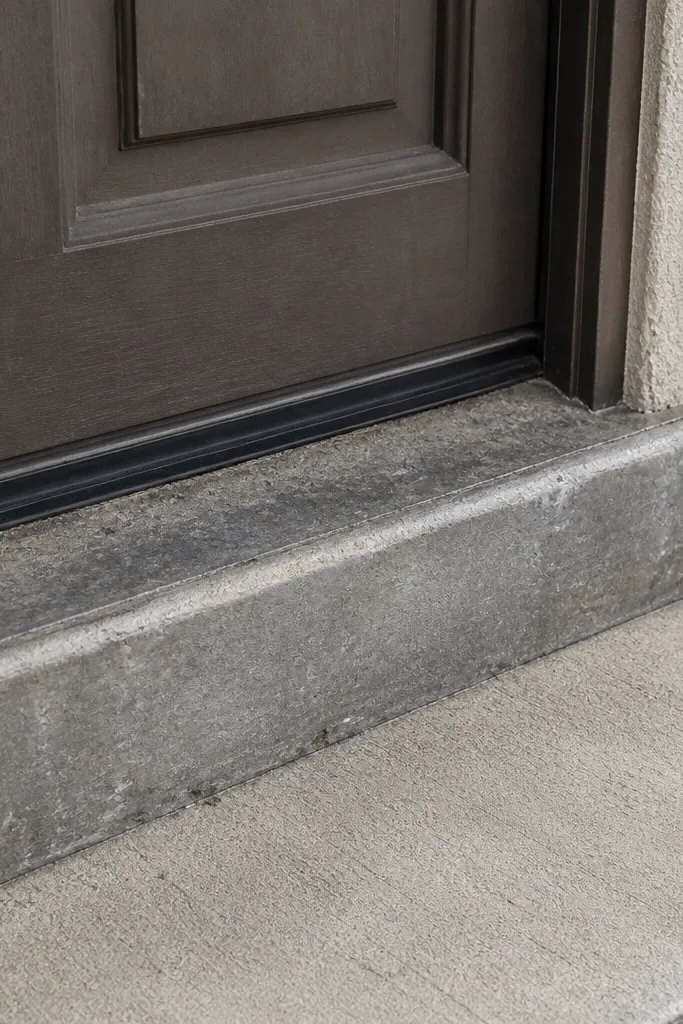 Smooth, low-profile threshold transition with tidy weatherproofing at the entry