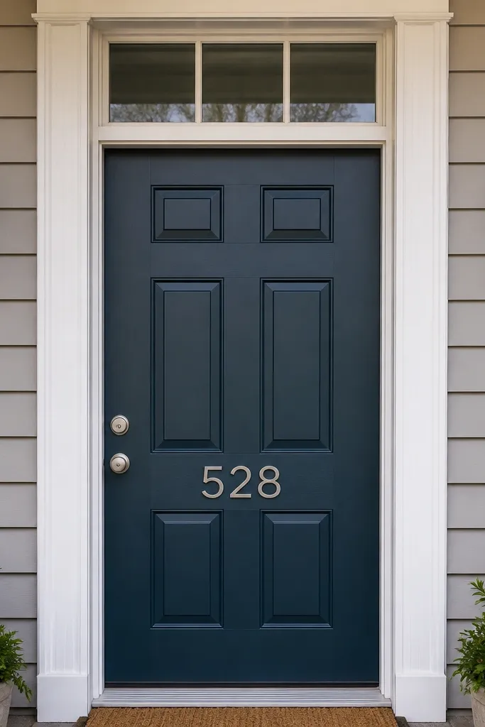 House numbers placed at eye-level and aligned with the door centerline