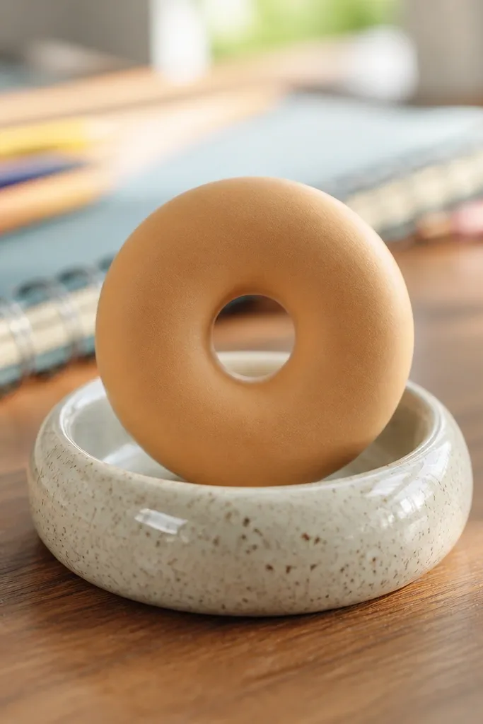 Paper donut squishy with a hollow center and soft outer ring