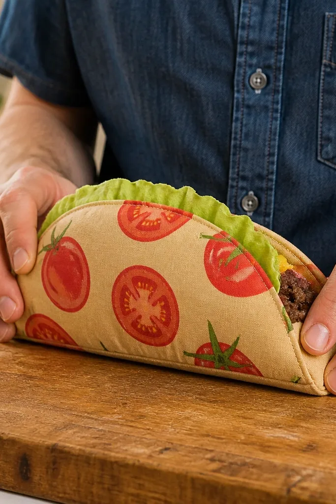 Mini taco paper squishy with a folded shell and sealed side edge