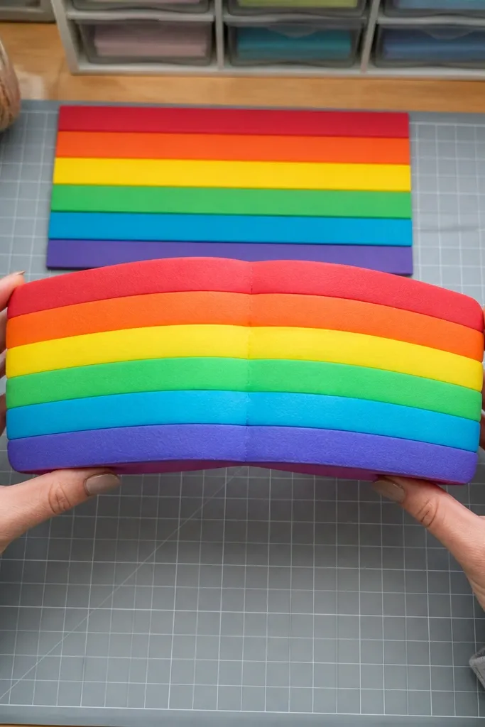 Mini rainbow layered paper squishy with dry marker colors